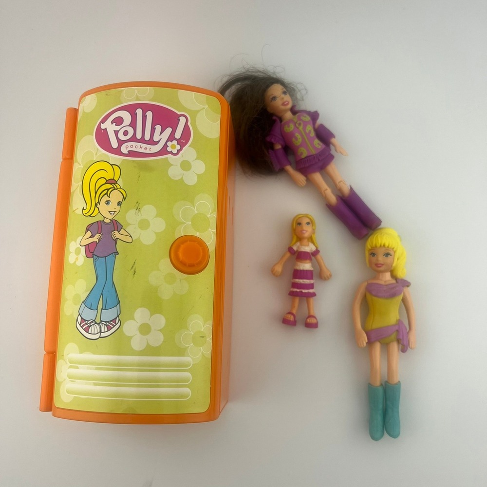 Vintage Polly Pocket Locker Playset w Dolls Early‎ 2000s Mattel Purple Outfits